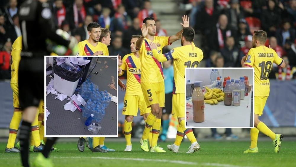بالصور | بعثة برشلونة تترك مستودع ملابسها بعد الفوز على سلافيا براغ في "حالة سيئة للغاية"