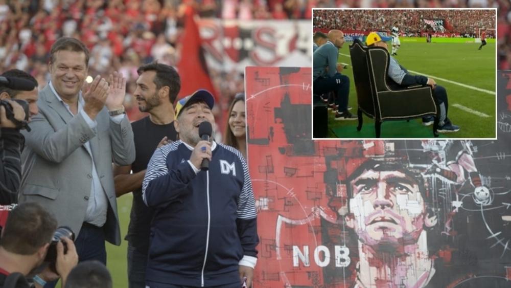 مارادونا يجلس على كرسي "ملك كرة القدم" في استقبالٍ كبير بملعب "نيولز أولد بويز"