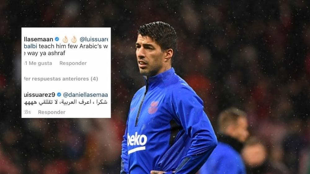 سواريز يتحدث العربية للرد على زوجة فابريجاس