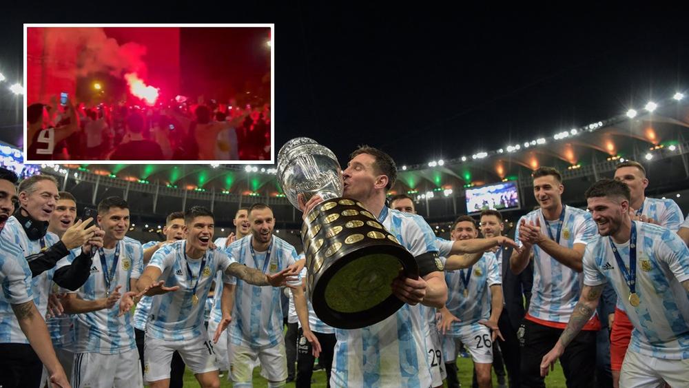 جماهير أرجنتينية تخرج لشوارع برشلونة عند الساعة 05:00 صباحا احتفالا بتتويج منتخب الـ"تانغو" بكوبا أمريكا