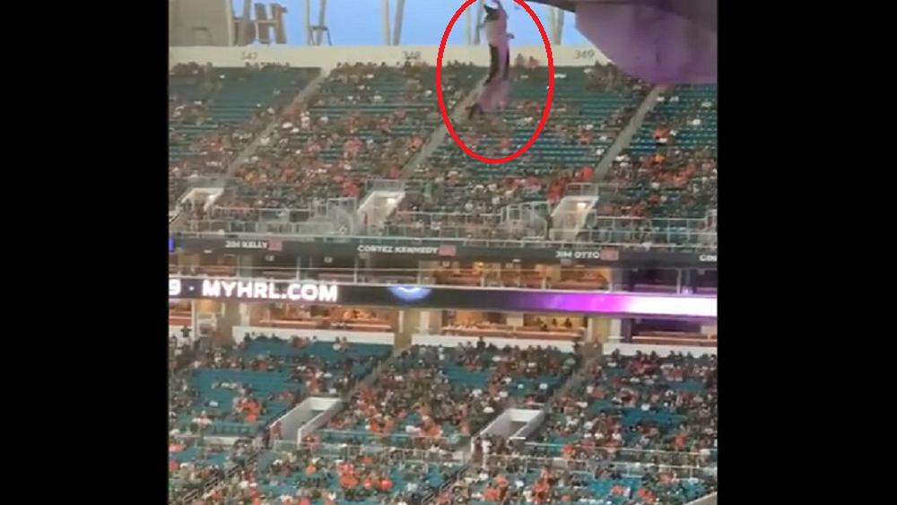 بالفيديو/ "مشجعون أمريكيون" ينقذون قطا من "موت محقق" بعد سقوطه من أعلى حافة سطح الملعب