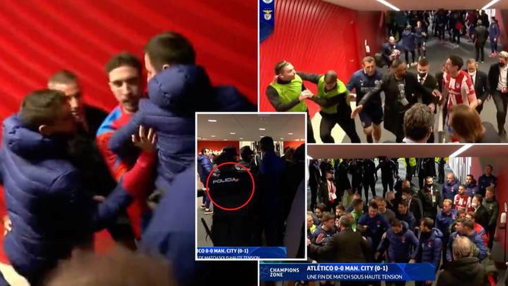 بالفيديو / شجار بين لاعبي أتلتيكو مدريد ومانشستر سيتي في نفق الملعب والشرطة تتدخل للسيطرة عليه