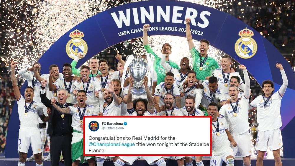 برشلونة: "هنيئا لريال مدريد تتويجه بدوري أبطال أوروبا"