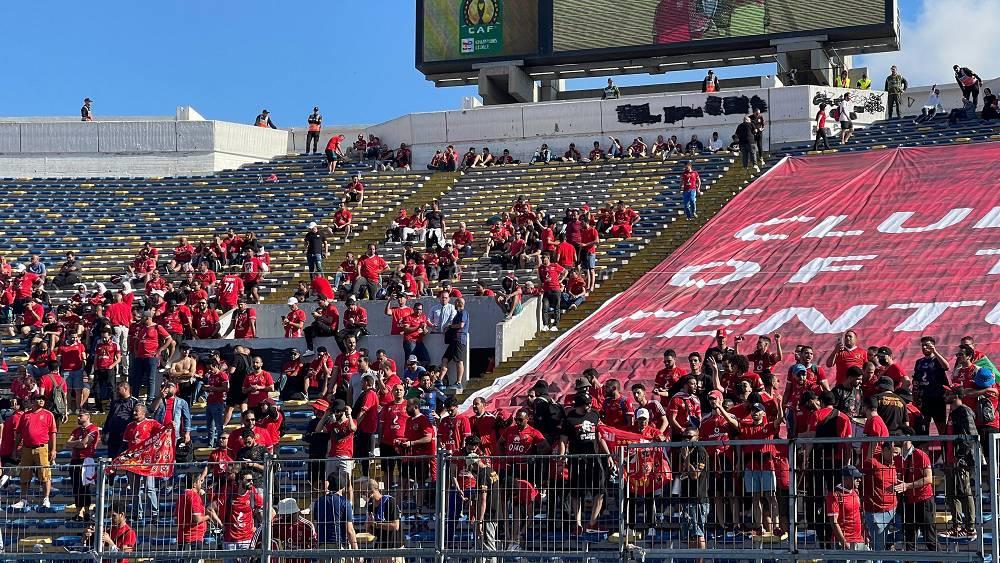 جانب من المدرجات الخاصة بجماهير الأهلي في "ملعب محمد الخامس" خالي رغم تخصيص الحصة الكاملة المطالب بها