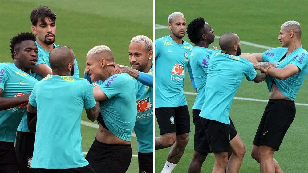 نجوم البرازيل يتمازحون بينهم و يفصلون بين فينيسيوس وريتشارليسون في التداريب