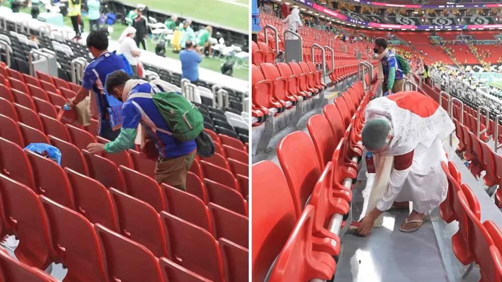 الجمهور الياباني يخطف الأنظار بعد نهاية المباراة الافتتاحية للمونديال بتنظيف مدرجات ملعب "البيت"