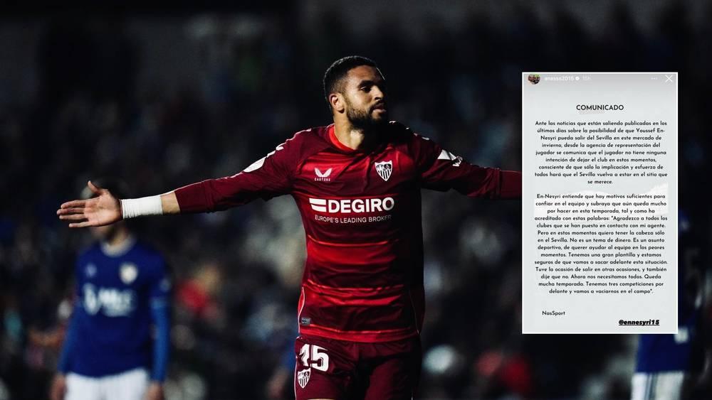 النصيري: "الآن أريد التركيز فقط مع إشبيلية.. إنها ليست مسألة مال ولكنني أرغب في مساعدة الفريق في أسوأ اللحظات"