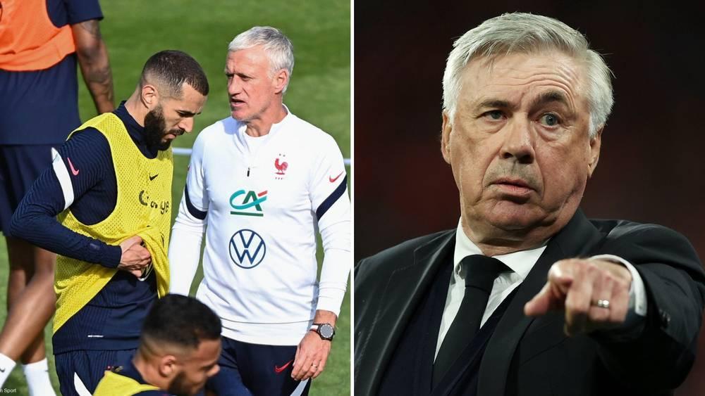 أنشيلوتي: "بنزيما وديشان؟ في إيطاليا يقولون لا تضع إصبعك بين الزوج والزوجة"