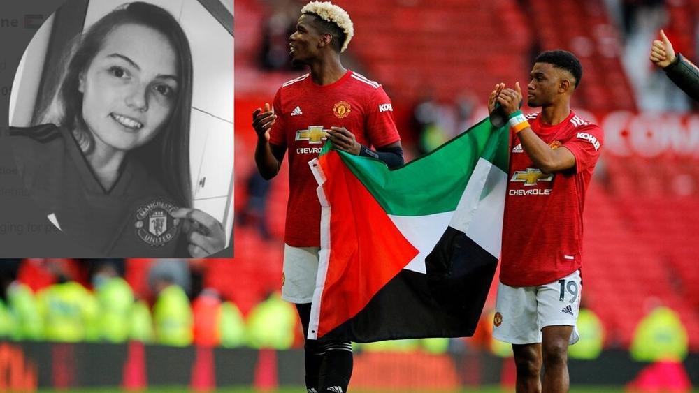 مشجعة إنجليزية داعمة للقضية الفلسطينية تقف وراء رفع بوغبا لعلم فلسطين في "أولد ترافود"